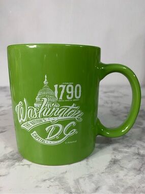 Washington DC Mug Green The Nations Capitol America! Established 1790 4”